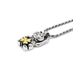 Lucky cat necklace with gold four leaf clover and middle finger