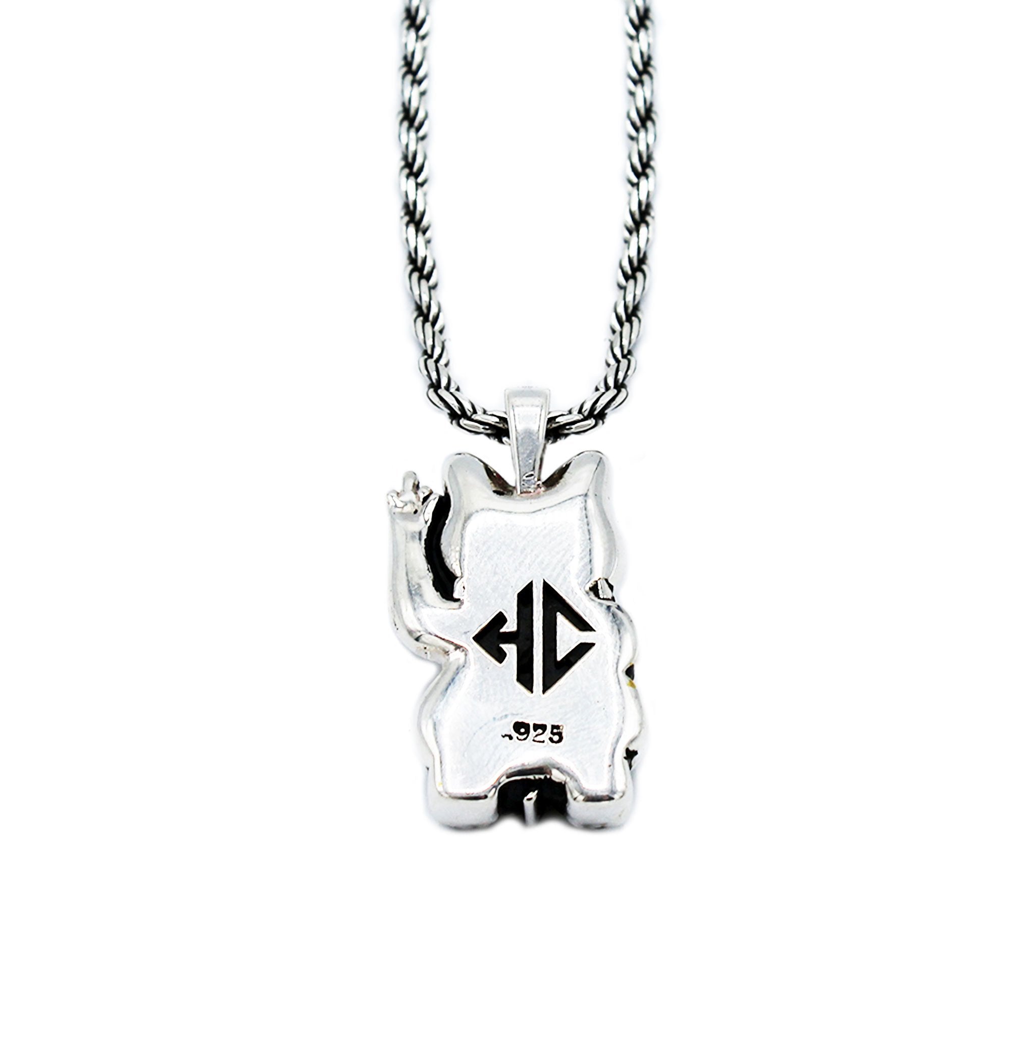 .925 sterling silver lucky cat necklace with Han Cholo logo