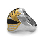 view of the mighty morphin power rangers white ranger ring on a white background showing legal line
