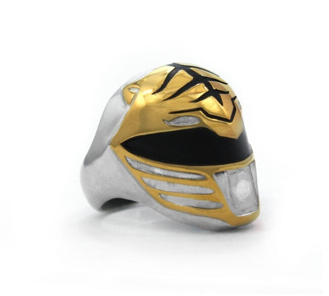 side view of the mighty morphin power rangers white ranger ring on a white background