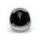 back view of the mighty morphin power rangers white ranger ring on a white background showing logo