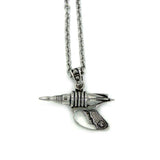 front view of the Zap pendant in silver on a white surface